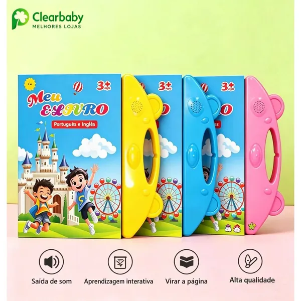 Livro Interativo com Som Infantil Bilingue PT EN PT EN Brinquedo interativo Educativo Brinquedo Aprimoram compreensão