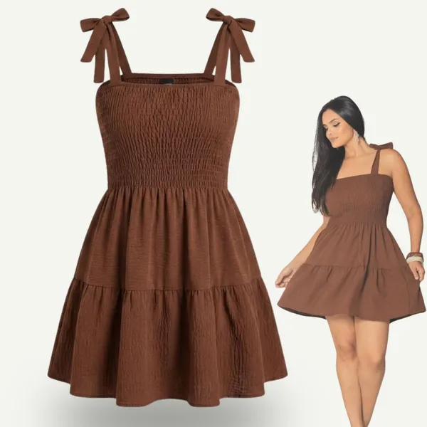 Vestido Curto Lastex Feminino Tecido Duna Verão Alça Amarração