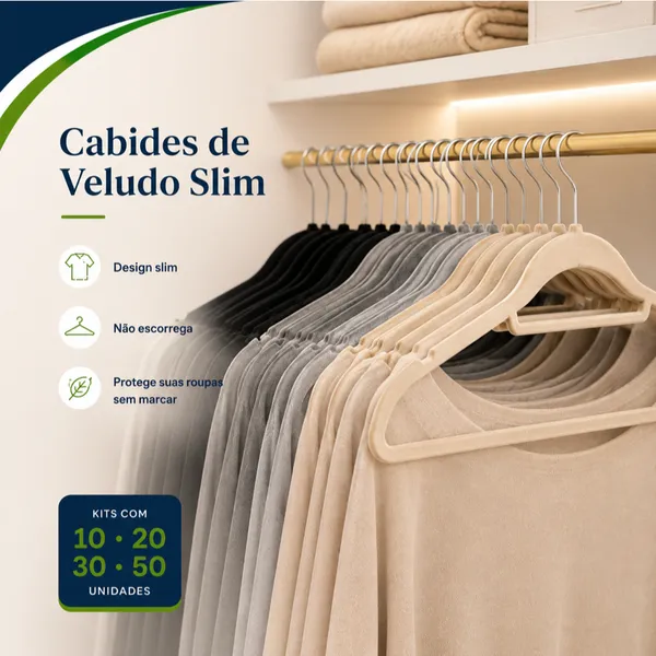Vittak Cabide de Veludo Slim Adulto Antideslizante e Resistente – Organizador | 10, 20, 30 ou 50 Unidades