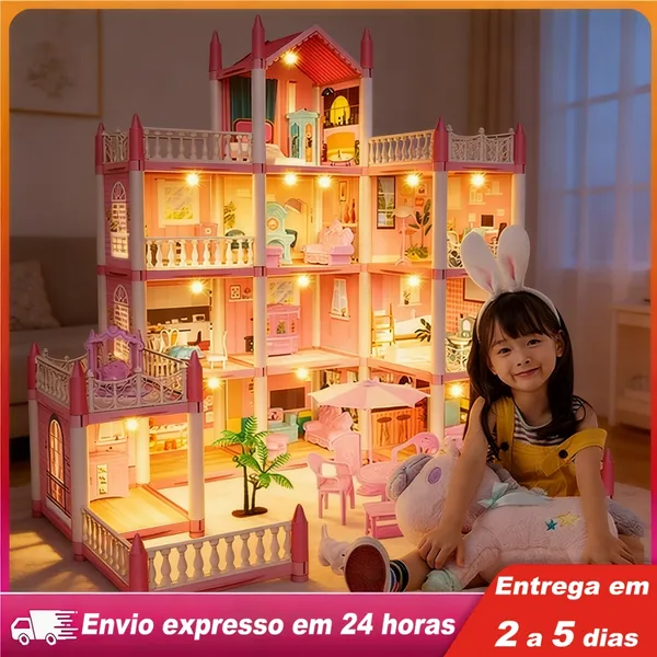 Casinha de Boneca com 14 Quartos - Inclui Corda de Luzes Brinquedo para Crianças Presente De Aniversário