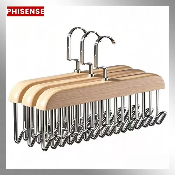 Kit 3 Cabides De Madeira Organizador Para Cintos Gravatas Colares Cachecóis E Sutiãs Com 8 Ganchos