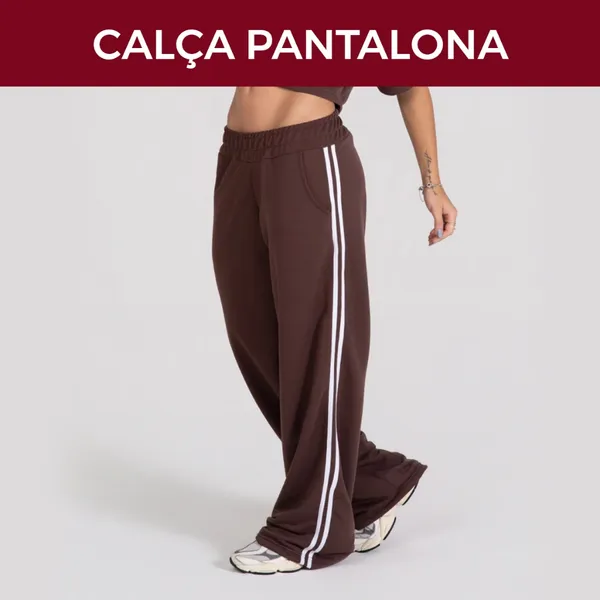 Calça Pantalona feminina listras laterais Confortável Academia Modelo Grande Básica Moletom