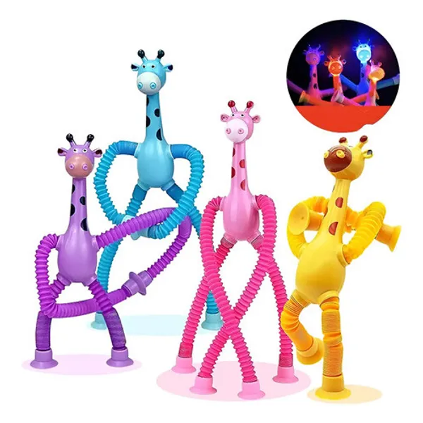 Kit com 4 Unidades Girafas Estica Tubo Gruda Montessori Telescópio Variadas Brinquedo