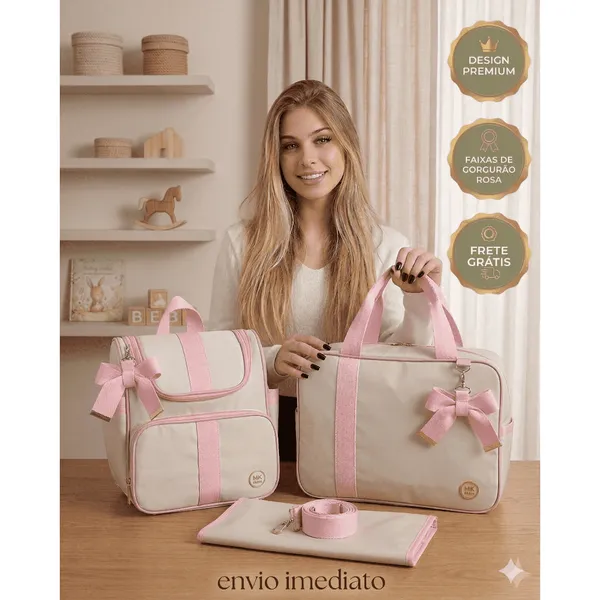 Kit Bolsa Maternidade Kit Completo 3 Peças Luxo Impermeável
