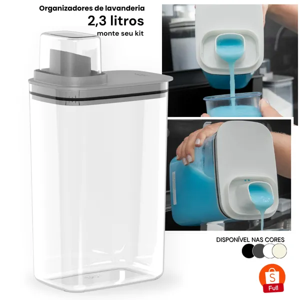 Dispenser Organizador de Lavanderia 2,3L Acrílico Porta Amaciante Sabão em Pó Sabonete Liquido