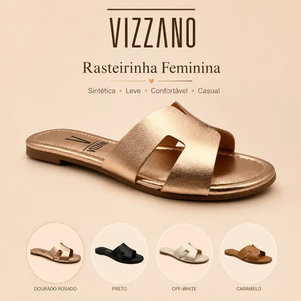 Sandália Rasteirinha Vizzano Feminina Sintética Leve Confortável Casual