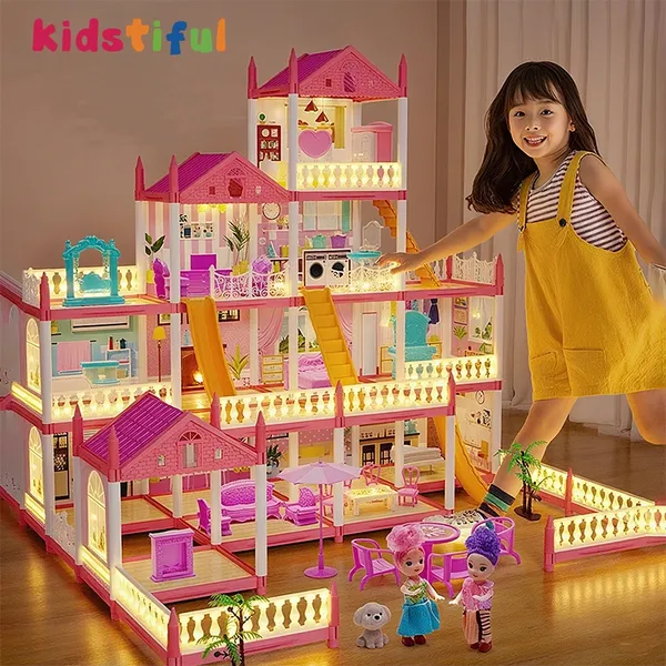Brinquedo Casa De Boneca Com Luz LED  Com 14 Quartos Presente Para Menina