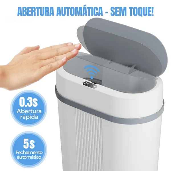 Lixeira Automática 12 Litros Sensor Infravermelho Tampa Para Cozinha Banheiro Escritório Quarto a
