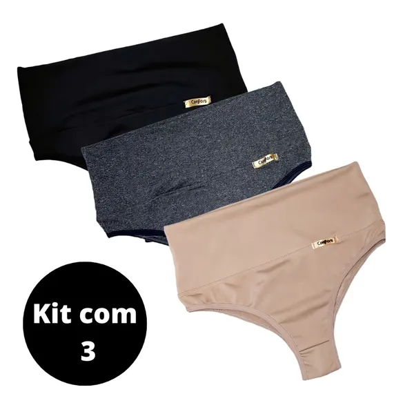 KIT 3 Calcinha cinta pala compressão pós parto prende barriga suplex cós