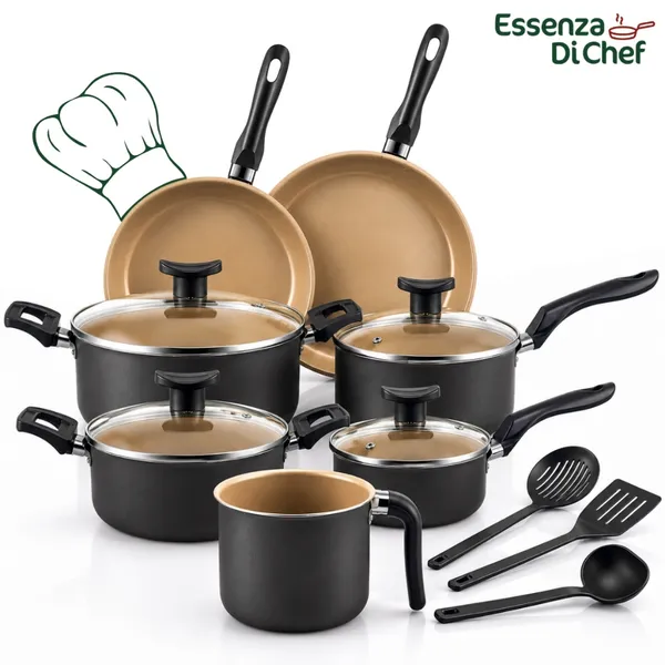 Conjunto de Panelas 10 Peças Alumínio Antiaderente Com Utensílios e Tampa De Vidro Jogo De Panelas Kit Panela Cozinha