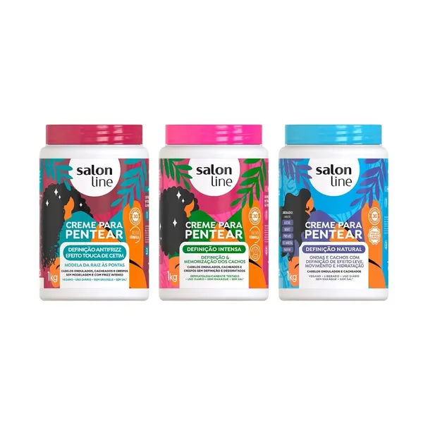 Kit com 3 Cremes Para Pentear Definição Salon Line