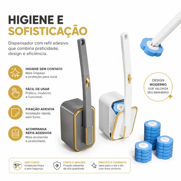Kit Escova de Limpeza Sanitária com Esponjas Descartáveis e Suporte Adesivo