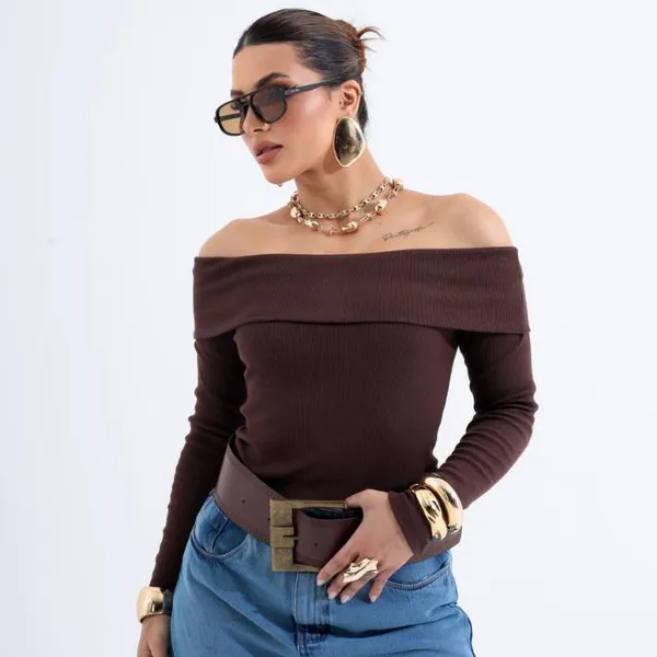 Blusa Tomara que Caia com Manga Longa e Babado