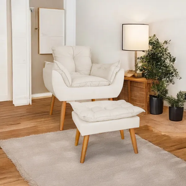 KIT POLTRONA MAIS PUFF PARA SALA DE ESTAR PARA SALA DE ESTAR  PÉS 30 AMAMENTAÇÃO NO TECIDO SUEDE