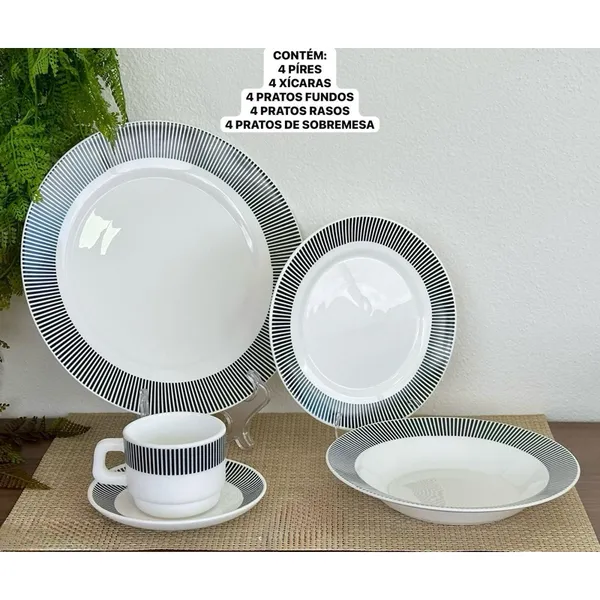 Aparelho de Jantar e Cha 20 Peças Haüskraft Florido Lindo Opal Pratos Raso Fundo Sobremesa Xícara