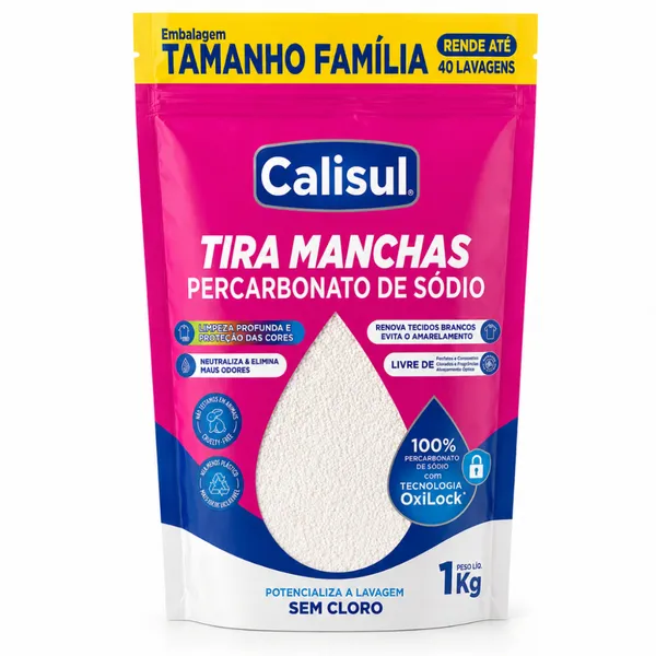 PERCARBONATO DE SÓDIO CALISUL PURO GRANULADO REMOVEDOR DE MANCHAS PARA ROUPAS BRANCAS E COLORIDAS