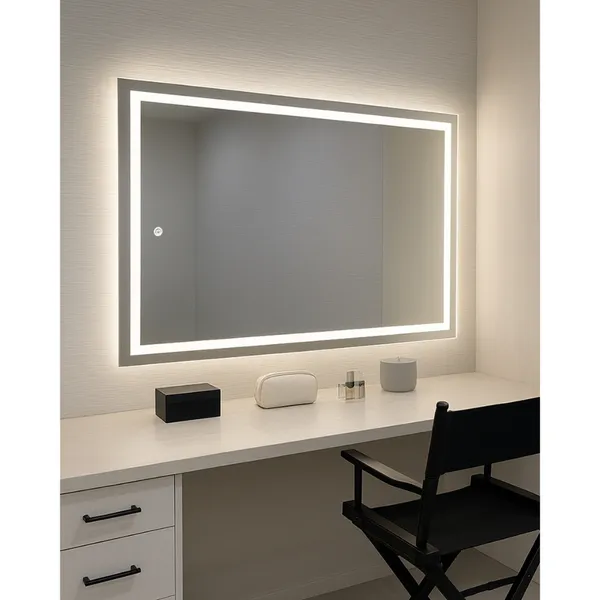 Espelho 3 Cores ​LED 80x100cm com Luz Retangular Bivolt Elegante Para Sala Banheiro e Maquiagem