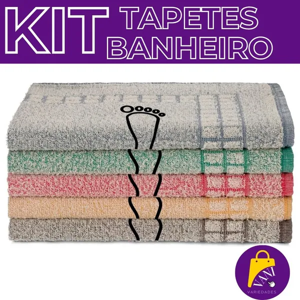 Kit 6 Tapetes Piso Para Banheiro Atoalhado Saída de Box Pezinho 100% Algodão 40x60cm