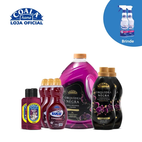 KIT COALA MEGA LIMPEZA PERFUMADA ORQUÍDEA NEGRA  - 8 ITENS + BRINDE 2 PASSA FÁCIL ZULU PERFUMES