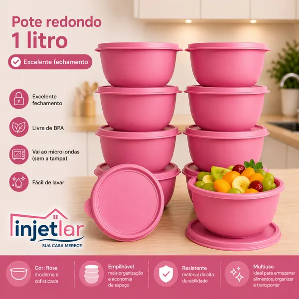 Jogo com 10 potes plásticos para cozinha