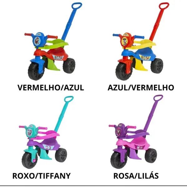Motoca Velotrol Triciclo Infantil Patrulha Canina Kemotoca Kendy infantil Bebe Empurrador Pedal Proteção Lateral