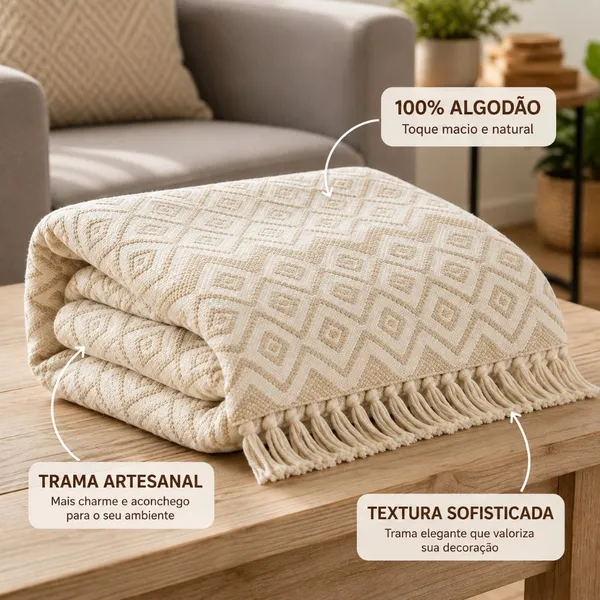 Manta De Sofá Gigante Premium 3,00 x 1,80 M Crochê Artesanal 100% Algodão Envio Imediato
