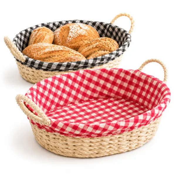 Cesta de Pão Com Forro Xadrez E Alças | Mesa Posta Café da Manhã Frutas
