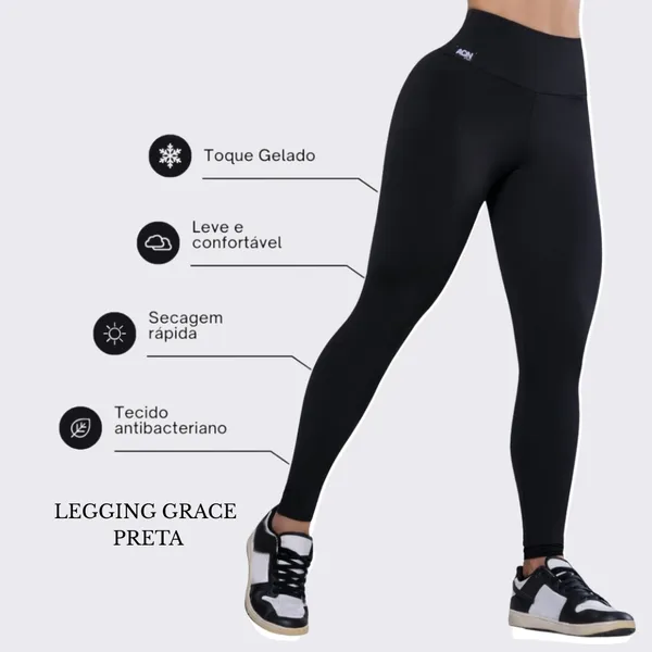 Promoçao Calça Legging Preta Fitness Treino Feminina Forro Duplo Grace Academia AQN SPORT