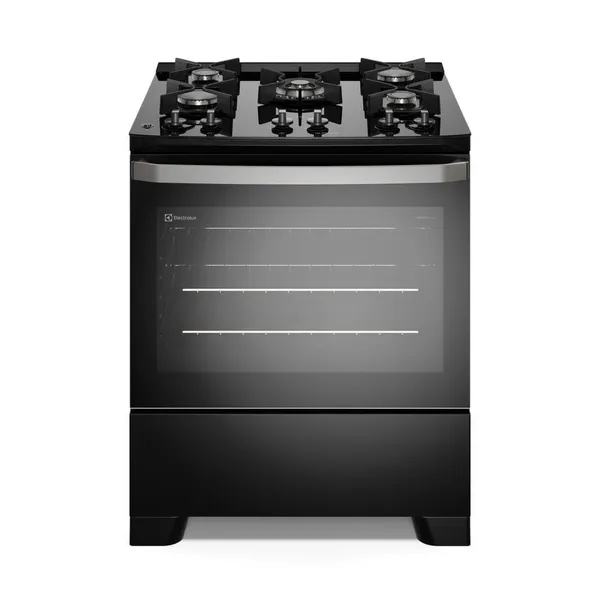 FOGÃO 5 BOCAS ELECTROLUX PRETO EFFICIENT MESA DE VIDRO, PERFECTCOOK E GRADES DE FERRO (FE5GB)