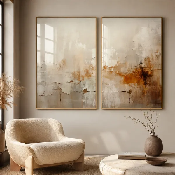 Quadro Decorativo Abstrato Reflexo do Outono 2 Telas Díptico Sala Quarto Escritório Decoração