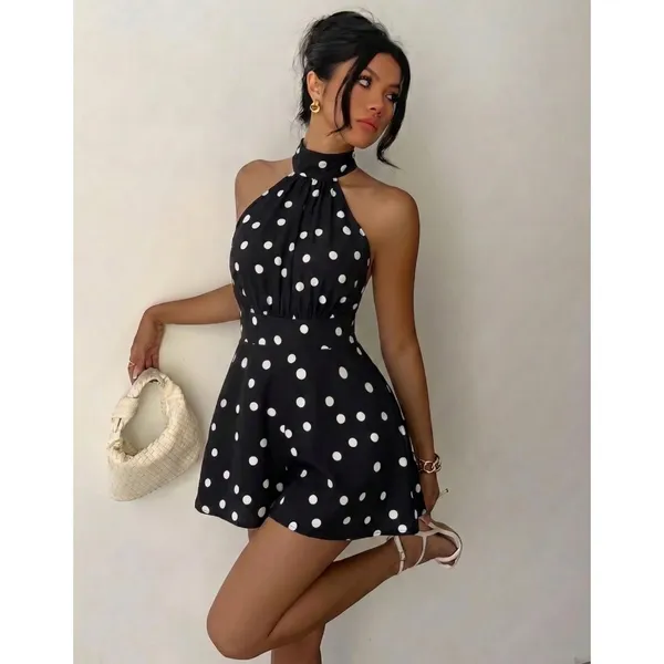 Vestido Feminino Curto Gola Alta Soltinho Poa Bolinha Elegante Verão