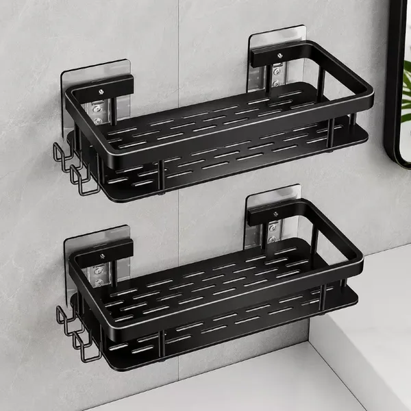 1/2/3 Suporte De Shampoo Preto Organizador Alta qualidade Prateleira De Banheiro Sem Furo Premium-Space Alumínio