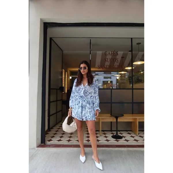 Conjunto camisa bata com shorts estampado