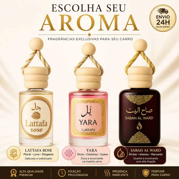 Kit 3 Cheirinho Árabe 10ml para Carro – Aromatizante Automotivo de Pendurar | Escolha sua Fragrância
