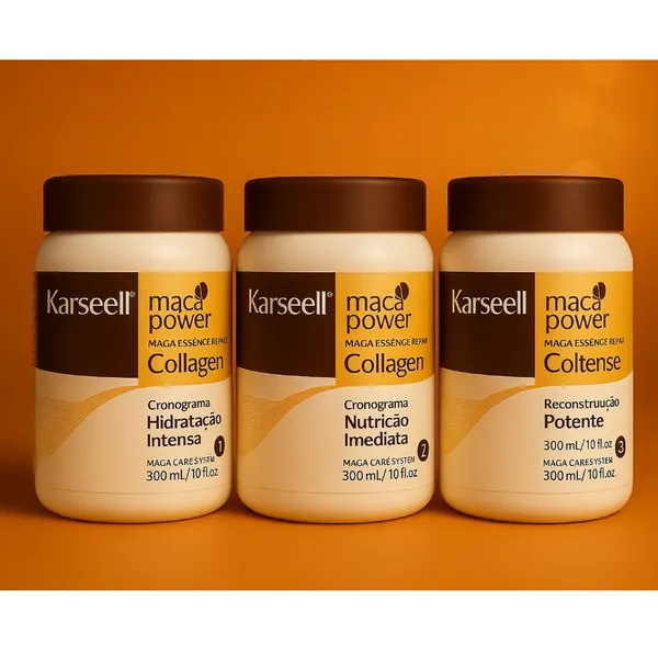 Kit Cronograma Capilar Completo Karseell – 3 Máscaras de Hidratação, Nutrição e Reconstrução