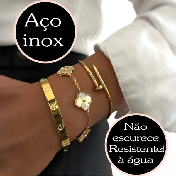 Conjunto de Pulseiras Prata E Dourado Aço Inoxidável Blogueira Tendência Conforto Charme Elegância Moda