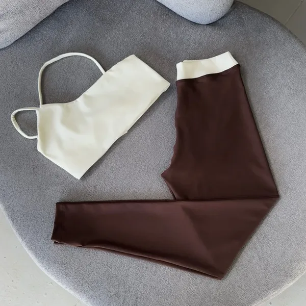 conjunto de CALÇA bicolor cross top nula manga zero transparência bojo removível CD