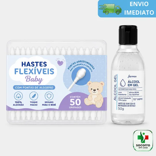Kit Coto Umbilical Hastes Flexiveis Baby Limpeza Coto e Ouvidos com Segurança Cotonete Anti Germes