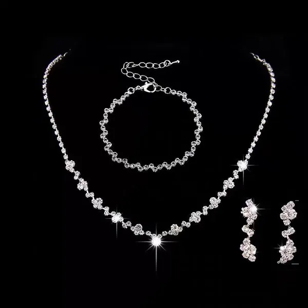 Conjunto De 3 Peças De Colar E Pulseira Com Strass E Flores Para Mulheres Conjunto De Joias 3 Em 1 Para Casamento