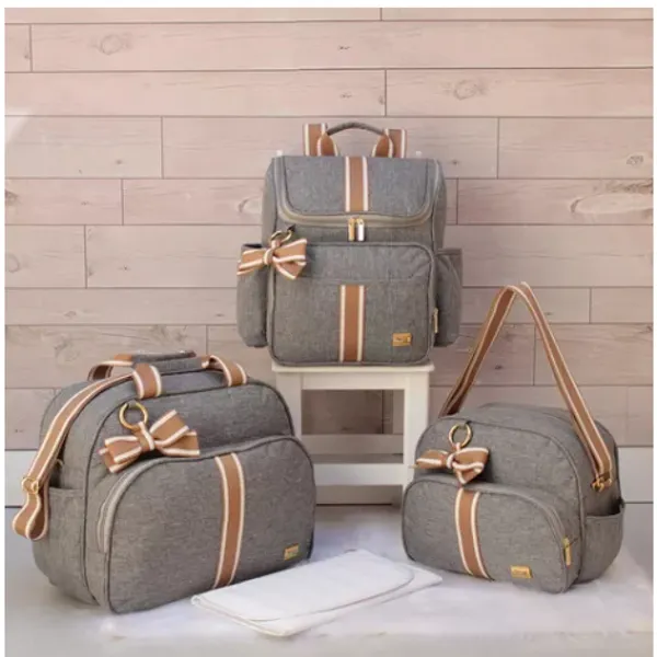 KIt Bolsas Maternidade Mochila Térmica Unissex Cinza/caramelo