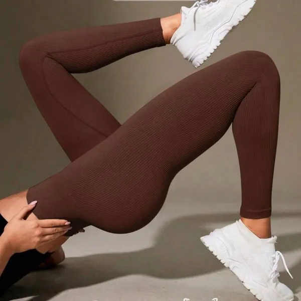 Calça Legging Canelada Cintura Alta Sem Costura