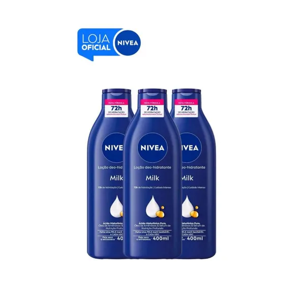 KIT NIVEA Loção Hidratante Milk  Pele Seca a Extrasseca 400ml -3 Unidades