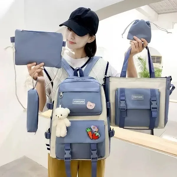 Kit 5 Bolsa Mochila Femina Musculina De Nylon adequado Para Escola  Multiuso 9043