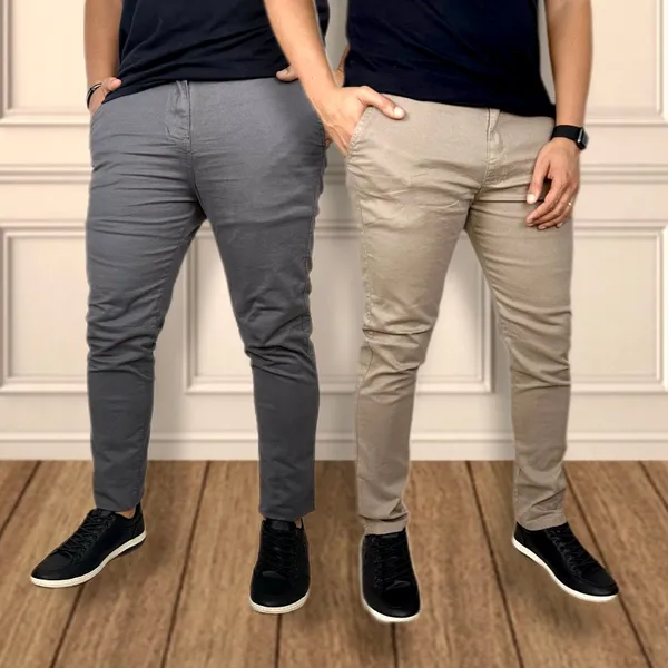 Kit 2 Calças Sarja Slim Skinny Sport Fino Social