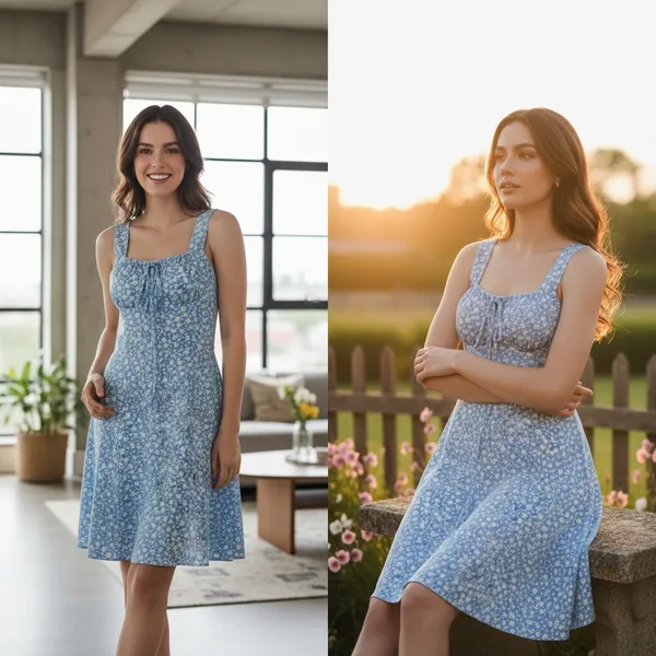 Vestido Feminino Curto Rodado Camponesa Alcinha Estampado com Bojo e Forro Regulável