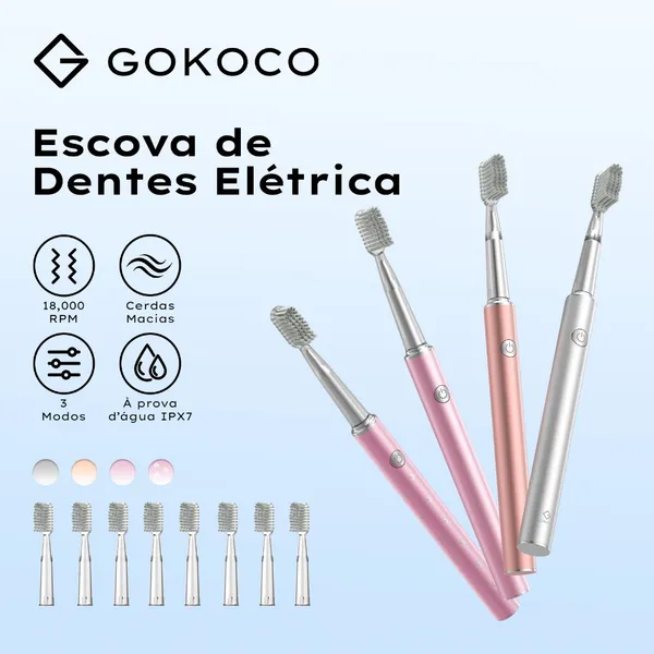 GOKOCO Escova de Dentes Eletrica 18000RPM 3 Modos são ajustáveis A prova d'agua IPX7