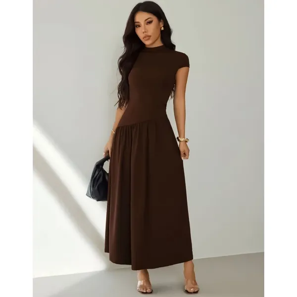 Vestido Longo Drapeado Suplex Soltinho Confortável Manga Curta Casual