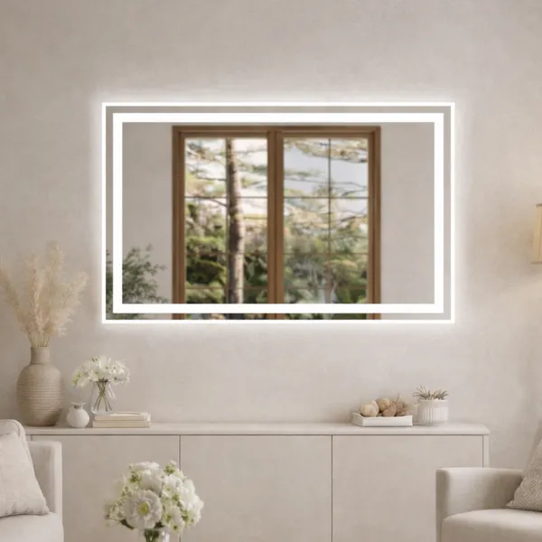 Espelho Grande Retangular LED Jateado Touch 80X50 Ideal Banheiro Lavabo e Penteadeira de Maquiagem