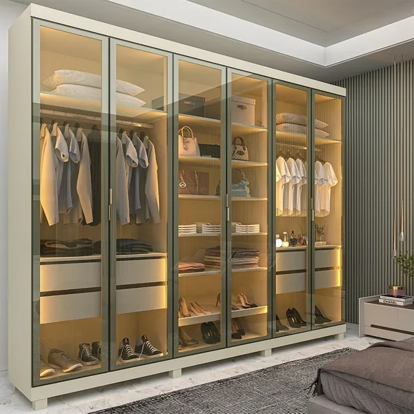 Guarda-Roupa Casal 6 Portas, com 6 Portas Reflecta com Pés com LED Imperatriz 100% MDF Yescasa Off White Off White