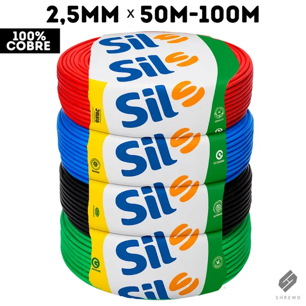 Rolo Fio Elétrico Cobre Flexível Antichama 50/100 Metros 2,5mm Sil Cores